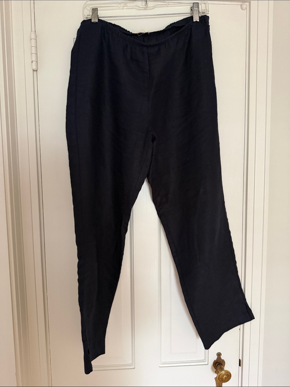 Eileen Fisher Linen elastic waist side zip Blue Medium Slit Hem Relaxed